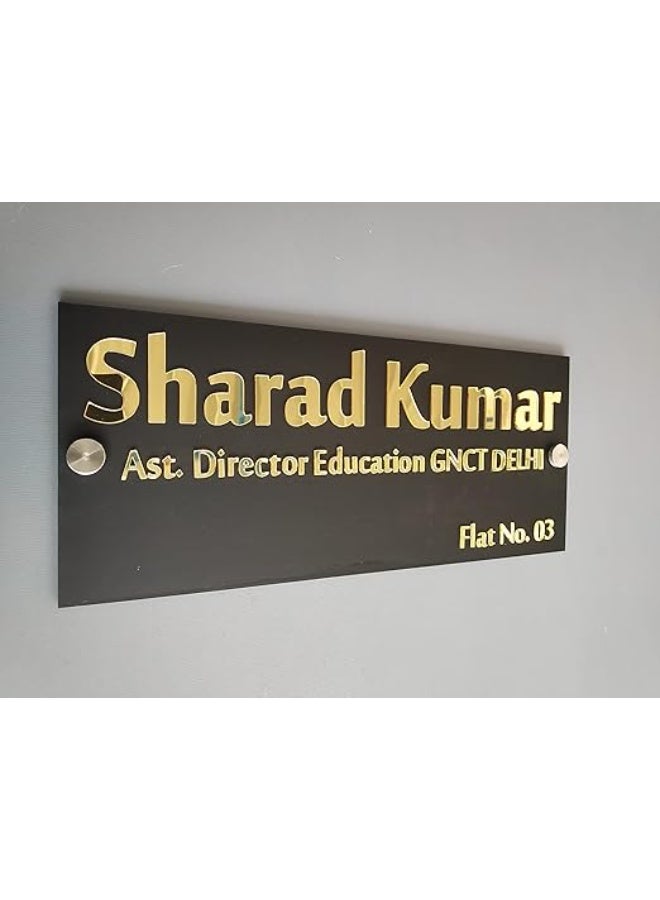 EMAAZZ LLC Customized Black Acrylic Name Plate with Gold Lettering for Office Door Home Entrance Professional Wall Name Board - Image 1